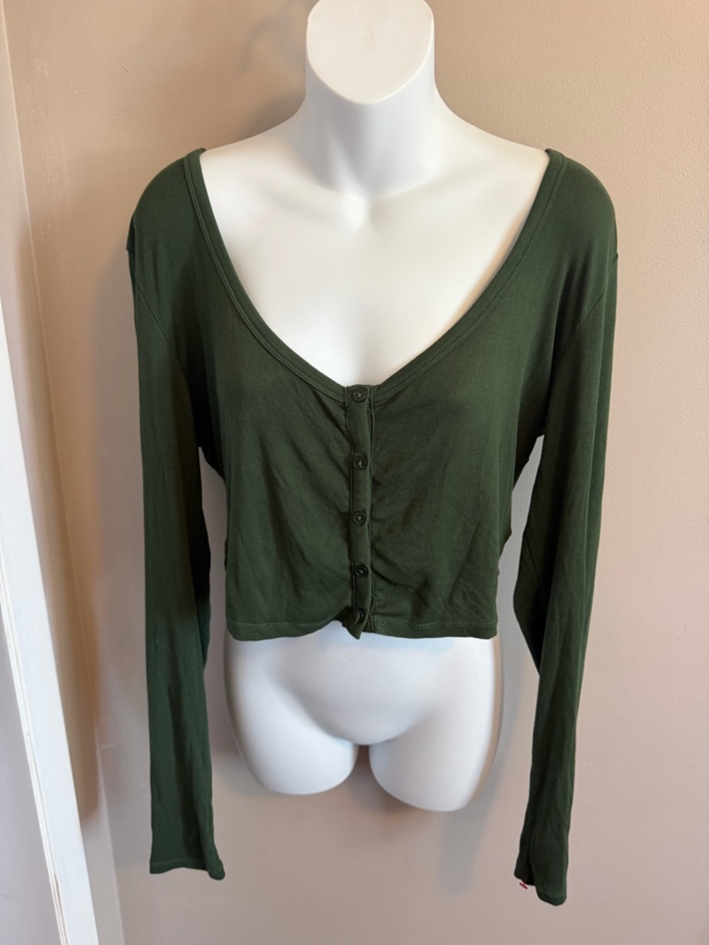 Sunday Best Elsie Forest Green Ribbed V-Neck long sleeve Crop Top XL
